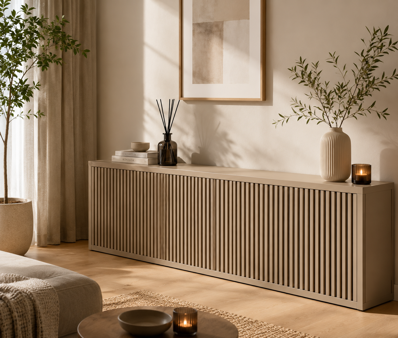 Hộp trang trí nội thất bằng MDF với mặt nan trang trí